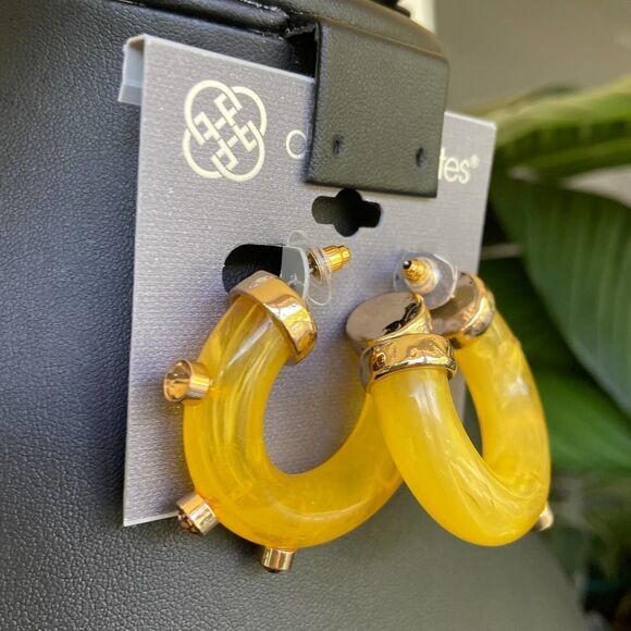 Yellow Resin & Crystal Daisy Fuentes Fashion Earrings $16ea / 3 for $25 - Picture 6 of 7